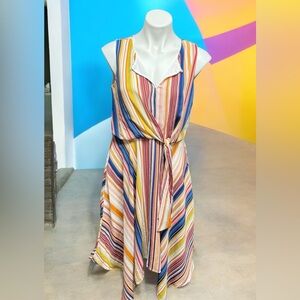 NWT Dressbarn Womens Multicolor Striped Asymmetrical Hem Midi Dress Size 6